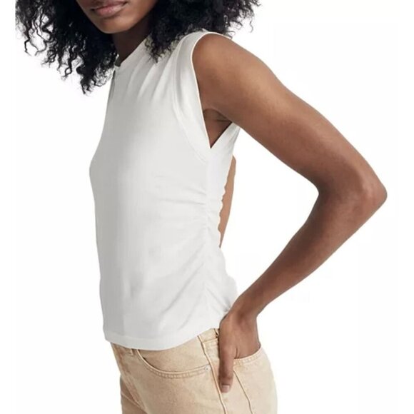 NEW Madewell Sutro Ruched Muscle Casual Luxe Jersey Tank in White - Size: Small - Picture 11 of 12